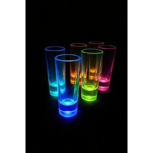 Vintage Crisa Rainbow Bottom Shot Glasses Set 6 Tall Multicolor Shooter Barware